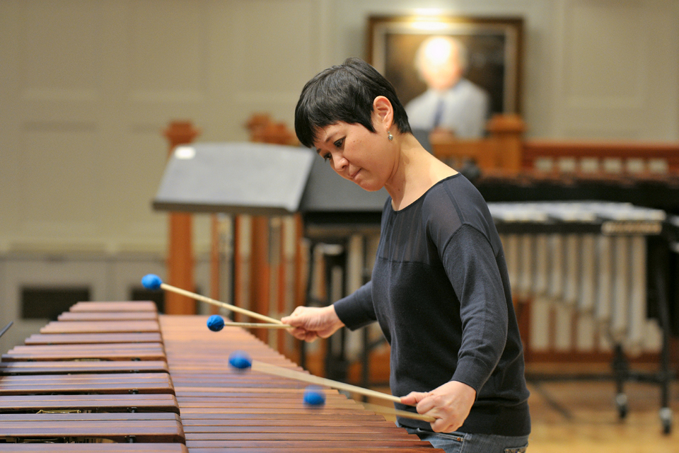 She-e Wu rehearsing on marimba in the Amaryllis Fleming Concert Hall